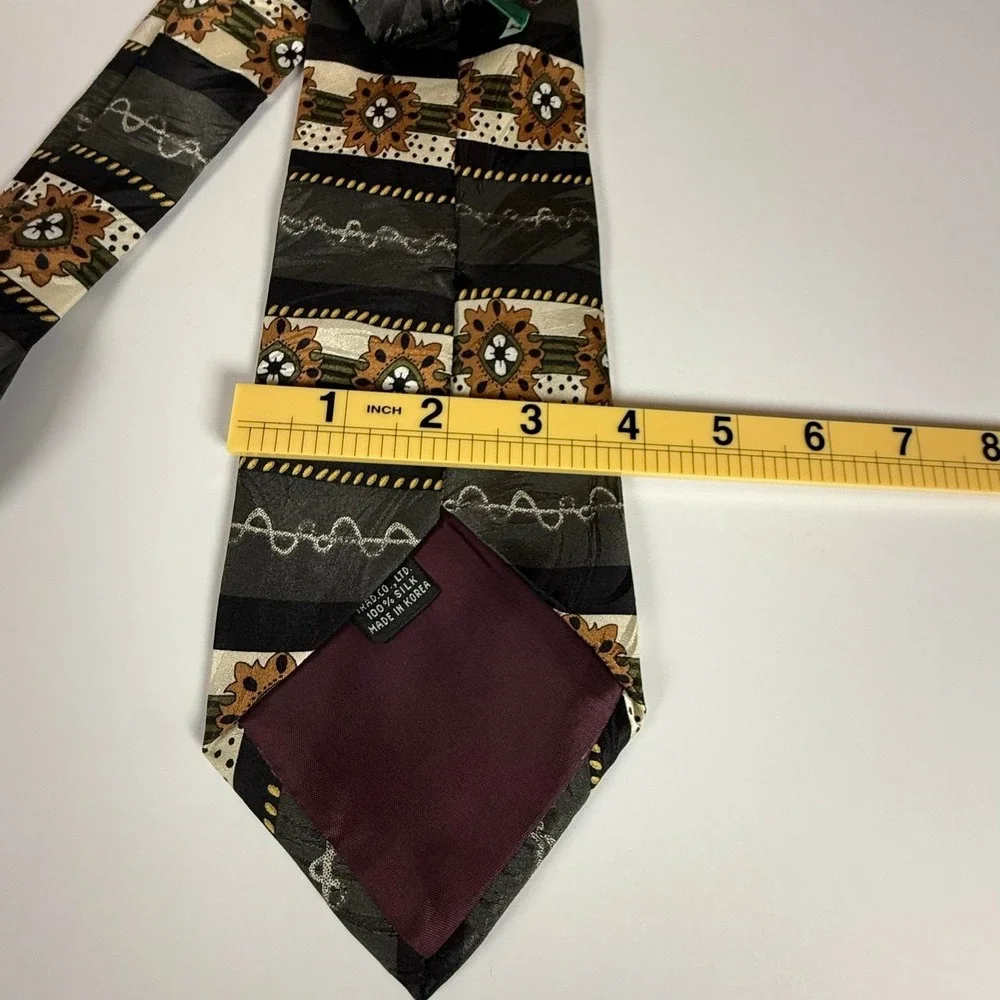 Vintage Daneil & Ellissa 100% Silk Tie Geometric Abstract Brown Black Made Korea